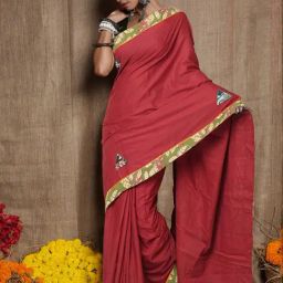 Unnati Silks Maroon Pure Cotton Printed Saree With Unstitched Blouse-picture-36