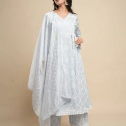 Heeposh Blue Pure Cotton A-Line Fit Embroidered Kurta Set-image-41