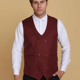 TAHVO Red Slim Fit Waistcoat-image-17