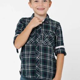 Kate & Oscar Kids Green & White Cotton Chequered Full Sleeves Shirt-image-91