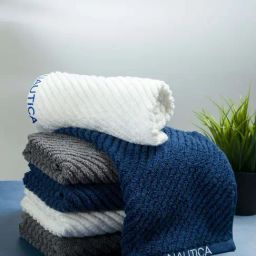 Nautica Cross View Navy, White & Steel Grey Cotton 600 GSM Fluffy Zero Twist Hand Towel - Set of 6-14
