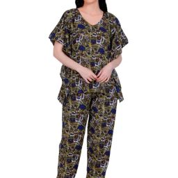 LASTINCH Olive Floral Print Kaftan Top With Pyjamas-image-17
