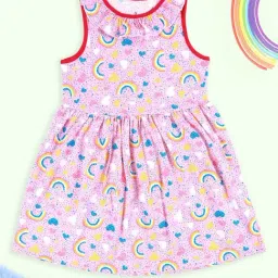 Kiddopanti Girls Baby Pink Cotton Printed Casual Dress-picture-8