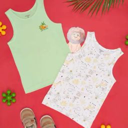Pantaloons Junior Green & White Cotton Printed Vest (Pack of 2)-picture-34