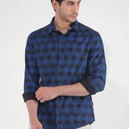 Numero Uno Blue Slim Fit Checks Shirt-picture-12