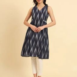 Yufta Blue Pure Cotton Regular Fit Ikkat Kurta-image-17