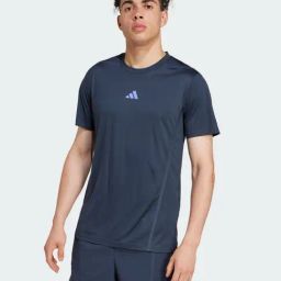 Adidas Blue Regular Fit Striped Sports T-Shirt-image-35