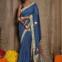 Unnati Silks Blue Pure Cotton Printed Saree With Unstitched Blouse-picture-34