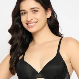 Clovia Black Self Pattern Pattern Push-up Bra-image-88