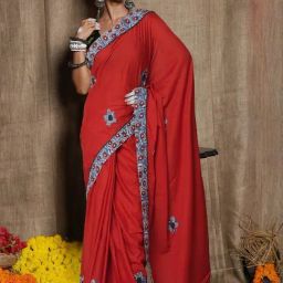 Unnati Silks Red Pure Cotton Printed Saree With Unstitched Blouse-picture-23