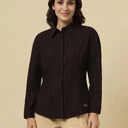Allen Solly Brown Cotton Regular fit Stripes Shirt-image-94