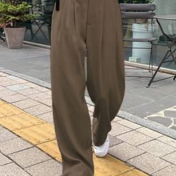 Kotty Women Relaxed Straight Leg Wide Leg High-Rise Pleated Trousers-image-94