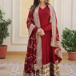 Fusionic Women V-neck Embroidered with Gota Patti Ethnic Dresses-image-31