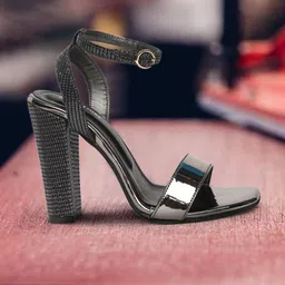 Marc Loire Black PU Party Block Sandals-12