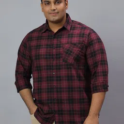NEON CHILLIE Plus Size Checked Spread Collar Classic Slim Fit Cotton Shirt-image-42