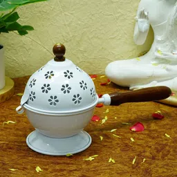 Ekhasa White & Brown Metal Dhoop Dani Loban Burner Holder Stand-32