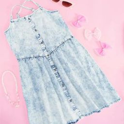 Pantaloons Junior Kids Blue Cotton Washed Frock Dress-picture-40