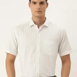 Peter England Beige  Regular Fit Striped Shirt-picture-12