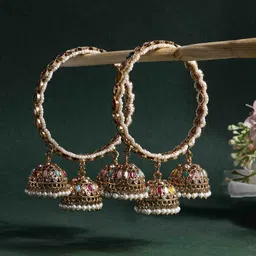 PANASH Set Of 2 Gold-Plated Stone Studded Latkan Style Bangles-13