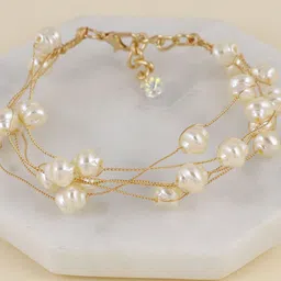 Asthetika Gold Plated Artificial Stones Studded & Beaded Multistrand Bracelet-55