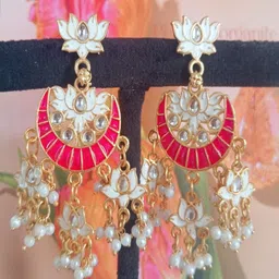 Shrim jewels Gold-Plated Kundan Studded & Pearls Beaded Crescent Shaped Chandbalis-picture-6
