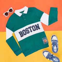 Pantaloons Junior Green & White Cotton Printed Full Sleeves Polo T-Shirt-image-92