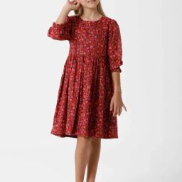 Kate & Oscar Kids Red Cotton Floral Print Dress-picture-44