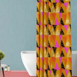 ArtzFolio Mustard Yellow & Black Printed Waterproof Shower Curtain-image-32