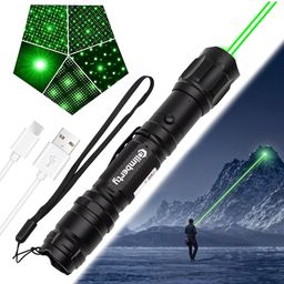 Powerful LED Green Laser Pointer, Waterproof Flashlight, 10000m Long Range, USB Rechargeable, 8 Pattern Projection Suitable for Stargazing Teaching Hiking and Construction Sites image 1