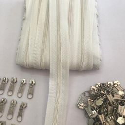 M Fabrics 5 Meters Open Zipper with 10 Steel Zip Puller in Meter for Tailoring, Stitching, Bags and Purse (Open Ended Zips) - (5 Meter Roll + 10 Steel Zips Runner) - (White) image 1