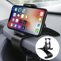 VEROX 360-degree Car Mobile Holder for Dashboard | Adjustable Spring Clip with Rotating Rearview Mirror Mount- Black image 2