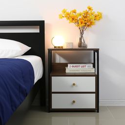 Decor & More Bedside Table with 2 Drawers | Wooden Nightstand for Bedroom with Smooth Sliding Drawers & Open Storage Shelf | Space-Saving Side Table for Living Room image 1