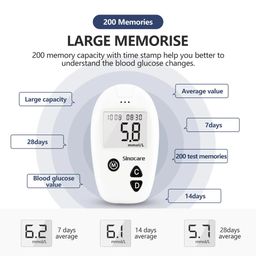 SINOCARE SAFE ACCU Blood Glucose Monitor/Machine | With 25 Strips and Lancets, One Lancet Device | No Coding required, 200 Memory, Upto 28 Days Average | Safe, Accurate and Reliable Glucometer image 4