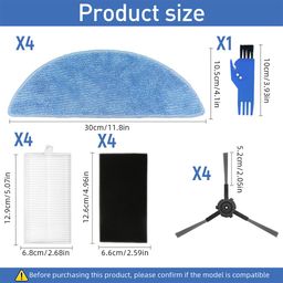 HASTHIP® 13Pcs Replacement Parts for Ecovacs Deebot Y1 Pro / Y1 Robot Vacuum Cleaner, Replenishment Kit Replacement Accessories Includes 4 Microfiber Pads, 4 Side Brushes, 4 Filters & 1 Cleaning Brush image 3