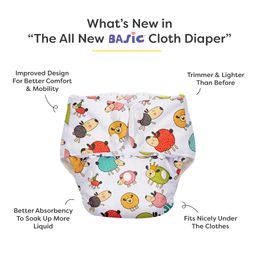 BASIC Reusable Cloth Diapers | New Trimmer Version | Adjustable, Washable & Rash-Free | Includes Absorbent Pad with Dry Feel Layer | Fits 3M-3Y (5-17kg) | Certified & Comfortable for Babies (Sheep) image 2