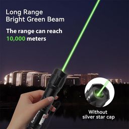 Powerful LED Green Laser Pointer, Waterproof Flashlight, 10000m Long Range, USB Rechargeable, 8 Pattern Projection Suitable for Stargazing Teaching Hiking and Construction Sites image 2