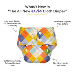 BASIC Reusable Cloth Diapers | New Trimmer Version | Adjustable, Washable & Rash-Free | Includes Absorbent Pad with Dry Feel Layer | Fits 3M-3Y (5-17kg) | Certified & Comfortable (Peach Geometric) image 2