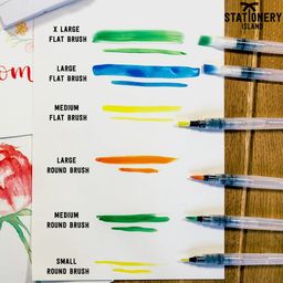 qatalitic Water Brush Pens Set Of 6 Different Sizes (3 Round Tips And 3 Flat) Both In Fine, Medium & Large - Great For Watercolor Paints, Illustrations, Calligraphy, Markers - Multicolor image 3