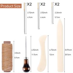 hasthip HASTHIP® 11Pcs Bookbinding Tools Kit Leather Craft Tools with Stitching Needles, Paper Creaser Tool, Waxed Thread, Awl, DIY Leather Craft Tools for Stitching, Burnishing, DIY Bookbinding image 2