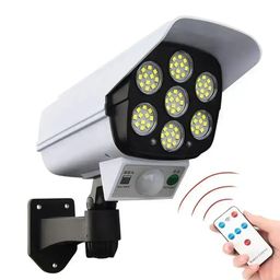 tech logo electronics Outdoor Motion Sensor Security Camera Shaped Wall Lamp 2000 Lumens 77 Leds Spotlight, with Remote Control Security Simulation Dummy Camera Wall Lamp, Waterproof, Rotatable for Home (1 pcs) image 1