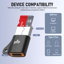 zeitel Zeitel® USB to USB C 2-in-1 OTG Adapter & TF Card Reader for PC Laptop - Black Fast Charging, High-Speed Data Transfer, Easy File Sharing I image 4
