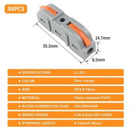 DZOPE Wire Connector, 34Pcs Universal Connection Terminals, Circuit Inline Splices Electric Connectors, SPL-1 Clamp with Actuation Lever, 4 mm² Conductor Clamp, Quick & Freely Assemble image 2