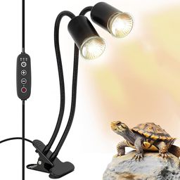 qpets Fish Tank Lamp Stand, Turtle Sunbathing Double Head Lamp Stand, Lizards Clamp Heat Lamp Stand with 3 Smart Timer Settings, Plug & Play Versatile Reptile Habitat Accessory - Not Included Bulb image 1
