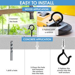 HASTHIP Plastic 20Pcs Screw Wall Hooks For Outdoor String Lights, Outdoor Hooks For Light Eye Hooks Screw-In Cup Hooks Ceiling Hooks With Safety Buckles, Hanging Hooks For Plants Pot (Black) image 3