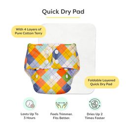 BASIC Reusable Cloth Diapers | New Trimmer Version | Adjustable, Washable & Rash-Free | Includes Absorbent Pad with Dry Feel Layer | Fits 3M-3Y (5-17kg) | Certified & Comfortable (Peach Geometric) image 4