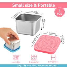 hasthip HASTHIP®2PCS Salad Dressing Container to Go, Small Stainless Steel Condiment Containers with Silicone Lids, Leakproof Reusable Dipping Sauce Cups for Lunch Box, 180ML image 2