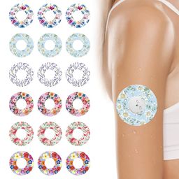 HANNEA® 18Pcs Self Adhesive Patch Stickers for Freestyle Libre Sensor, Floral Print CGM Patch Tape, Non-woven Glucose Monitor CGM Patches Covers for Libre 3/2/1 Sensor image 1