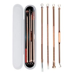 MACPLUS 4Pcs Blackhead Pimple Golden Remover Tools for Professional Tweezers Kit for Remove Acne Comedone Extractor, Black Heads Removing on Face Removal image 1