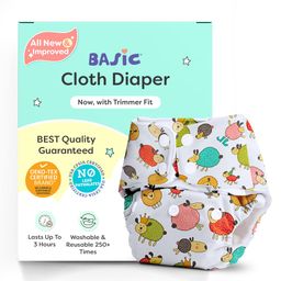 BASIC Reusable Cloth Diapers | New Trimmer Version | Adjustable, Washable & Rash-Free | Includes Absorbent Pad with Dry Feel Layer | Fits 3M-3Y (5-17kg) | Certified & Comfortable for Babies (Sheep) image 1