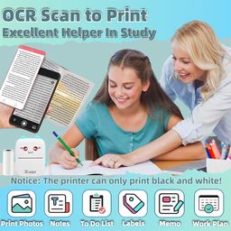 zeitel Mini Bluetooth Thermal Printer, Portable Label Printer Inkfree Printer for Android & iOS System, Black on White Thermal Printer with 13 Roll of Print Paper, Stickers, Blue image 2